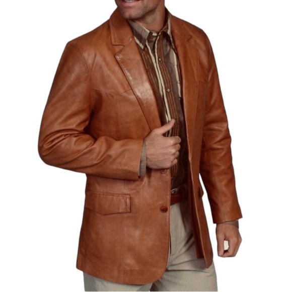 Scully VTG Genuine Leather Jacket Blazer Tan Cognac Sport Coat Lined Size 42 R - Picture 1 of 16